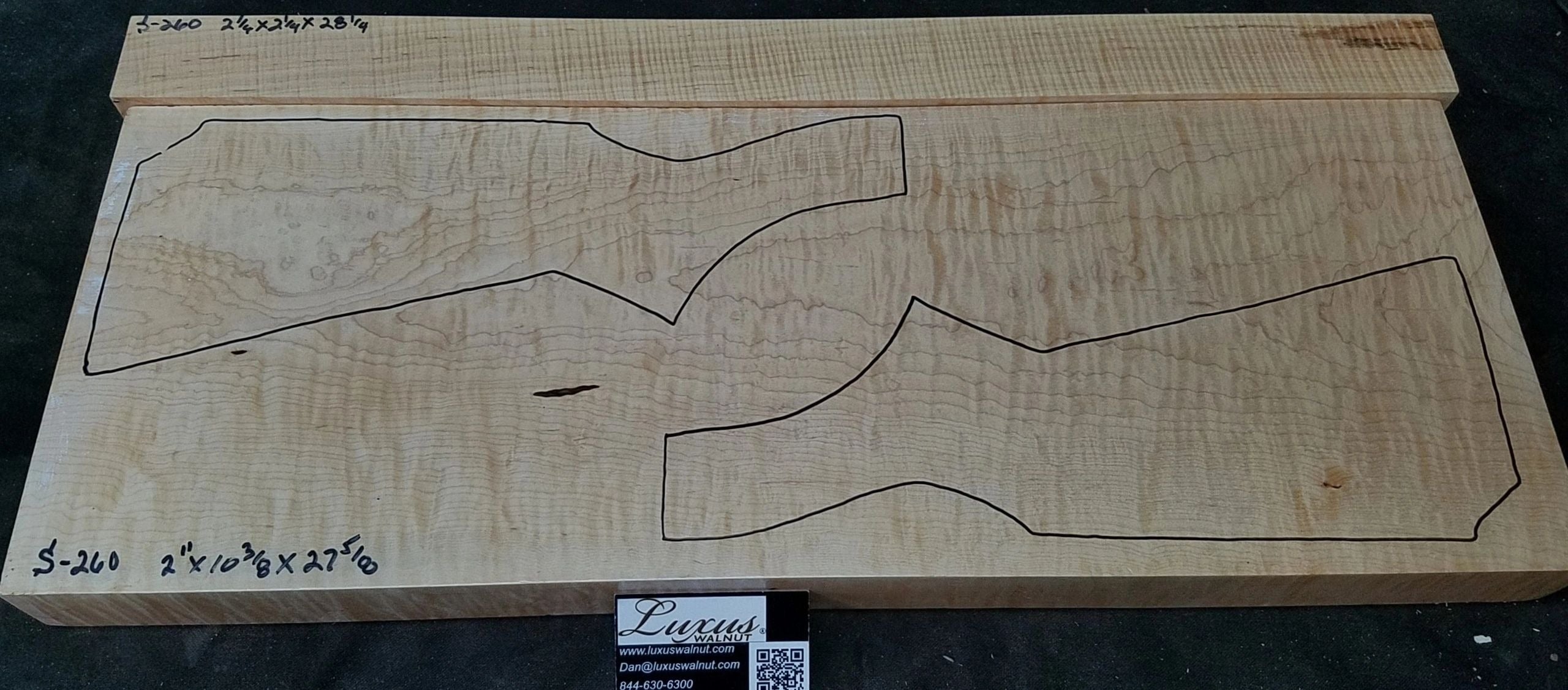 Quilted/Curly Maple double shotgun/rifle blank # S-260